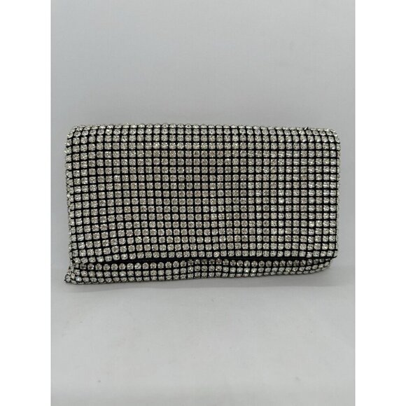 INC Prudence diamond crystal mesh women's clutch purse pouch -Black/Silver - Picture 6 of 12